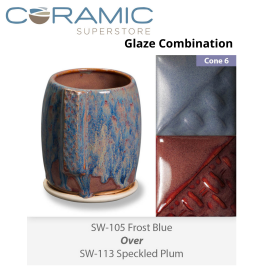 Frost Blue SW-105 over Speckled Plum SW-113 Stoneware Combination Frost Blue SW-105 over Speckled Plum SW-113 Stoneware Combination